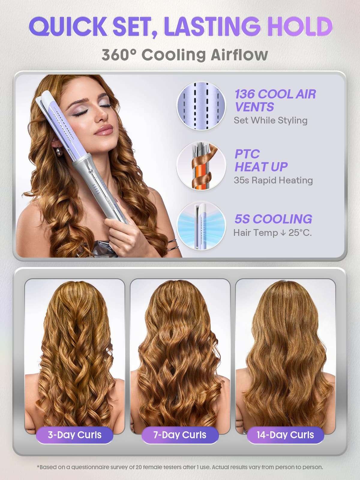 SHEGLAM 25mm Rizador Automático One Touch con Aire Frío – Rizos de Larga Duración para Estilos Bounce u Ondulados, Bajo Riesgo de Quemaduras, Calentamiento Rápido para Cabello de Medio a Largo (25mm) — view 5