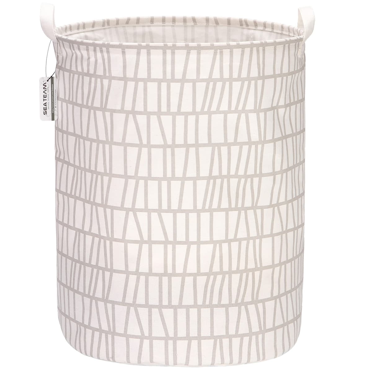 Sea Team 19.7 Inch Large Sized Waterproof Coating Ramie Cotton Fabric Folding Laundry Hamper Bucket Cylindric Burlap Canvas Storage Basket with Stylish Grid Pink Design — view 10