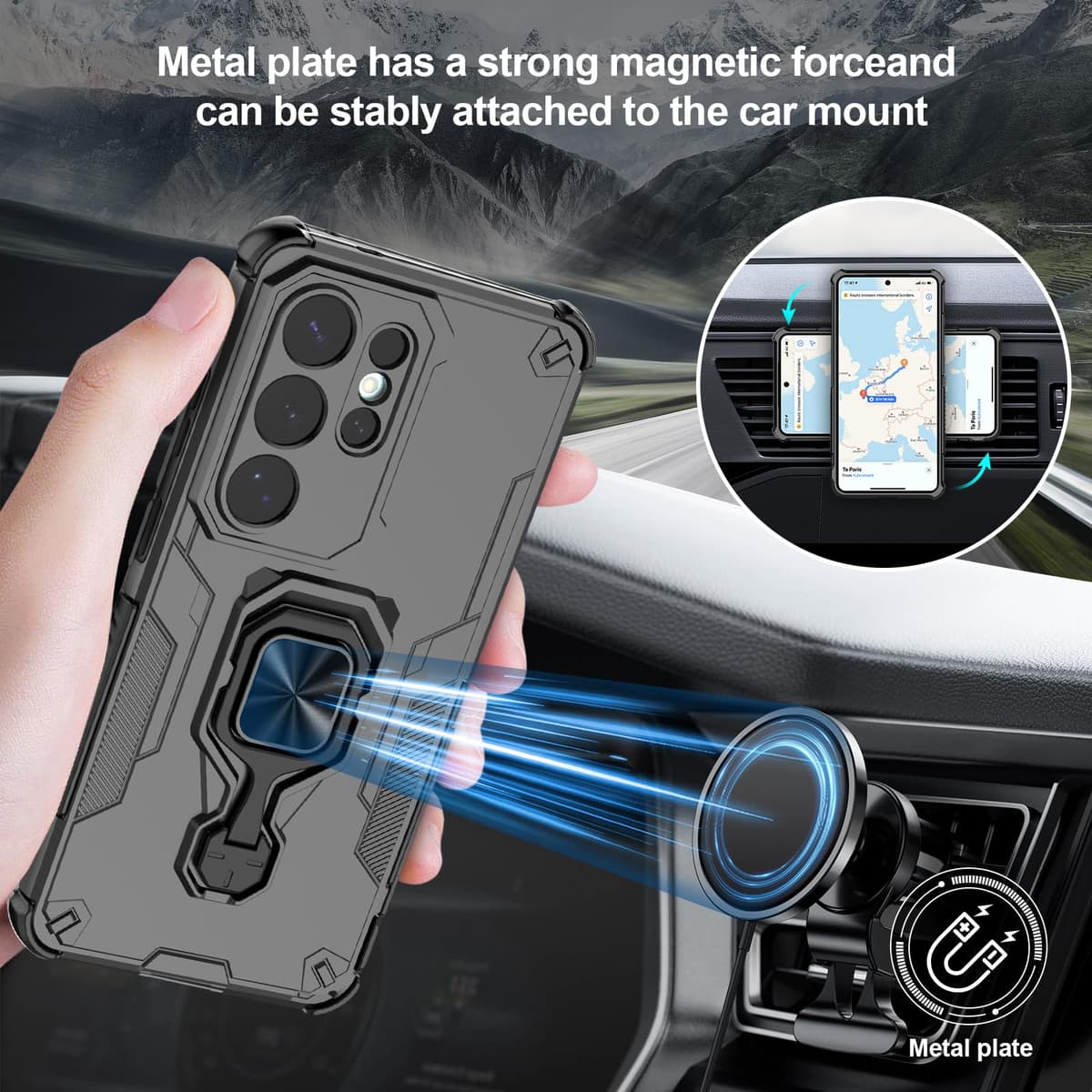 Funda para CMF Phone 2 Pro, Carcasa Antigolpes con Soporte anular metálico, Case Protectora de Grado Militar, Negro — view 1734