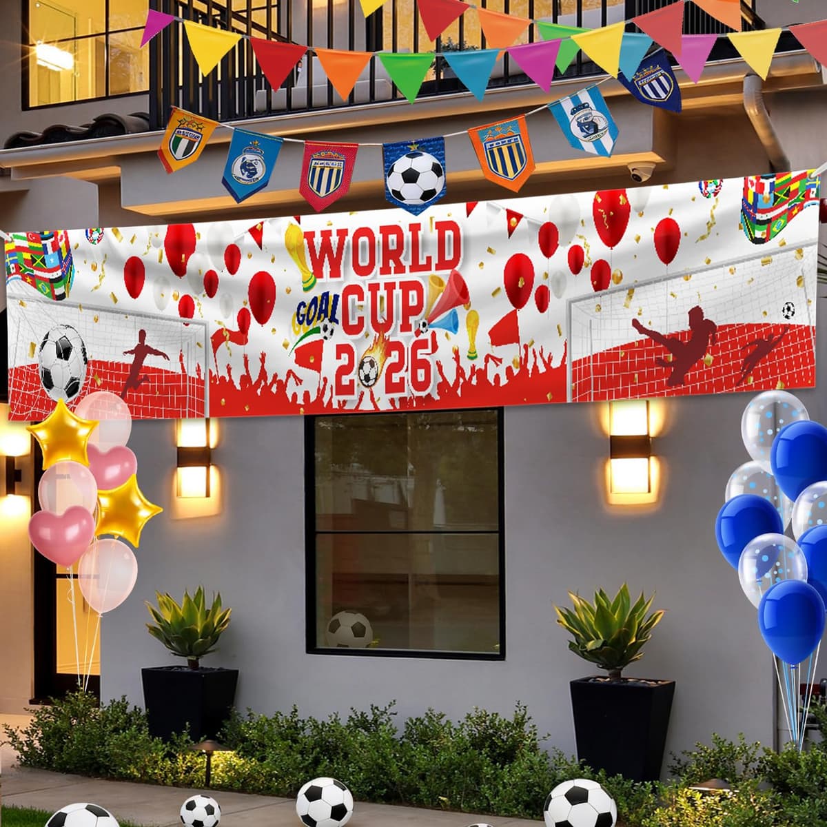 2026 Football Long Banner, 118 x 24 Inches Football Party Decoration, Game Day Wall Hanging for Outdoor & Indoor Events, World Fan Celebration Decor (Red) — view 2