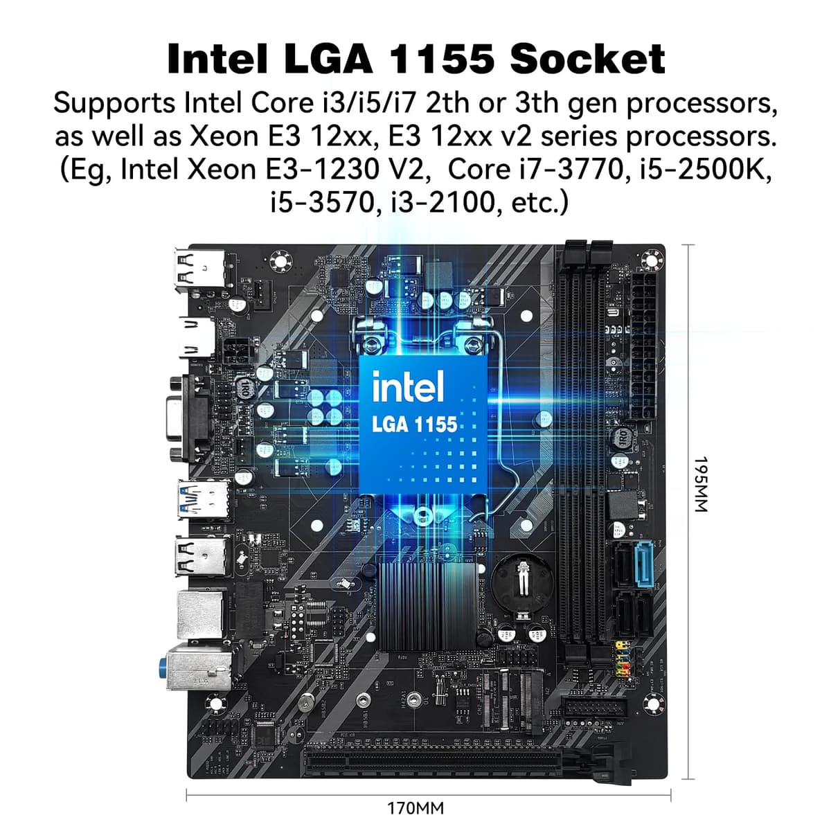 SHANGZHAOYUAN LGA 1155 Motherboard B75 for Intel 2th/3th Gen i3,i5,i7/Xeon E3 12XX V2 Series CPUs, DDR3, NVME M.2, PCIe X16, 100M LAN, VGA, HDMI-Compatible, SATA 3.0, USB 3.0, Gaming PC Mainboard — view 2