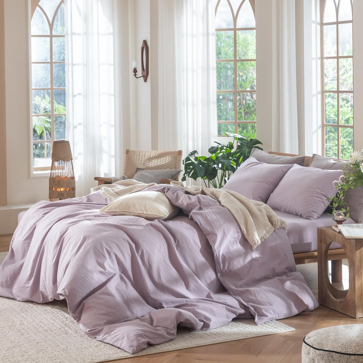 MooMee Bedding Duvet Cover Set 100% Washed Cotton Linen Like Textured Breathable Durable Soft Comfy (Tannish Linen Grey, King) — view 226