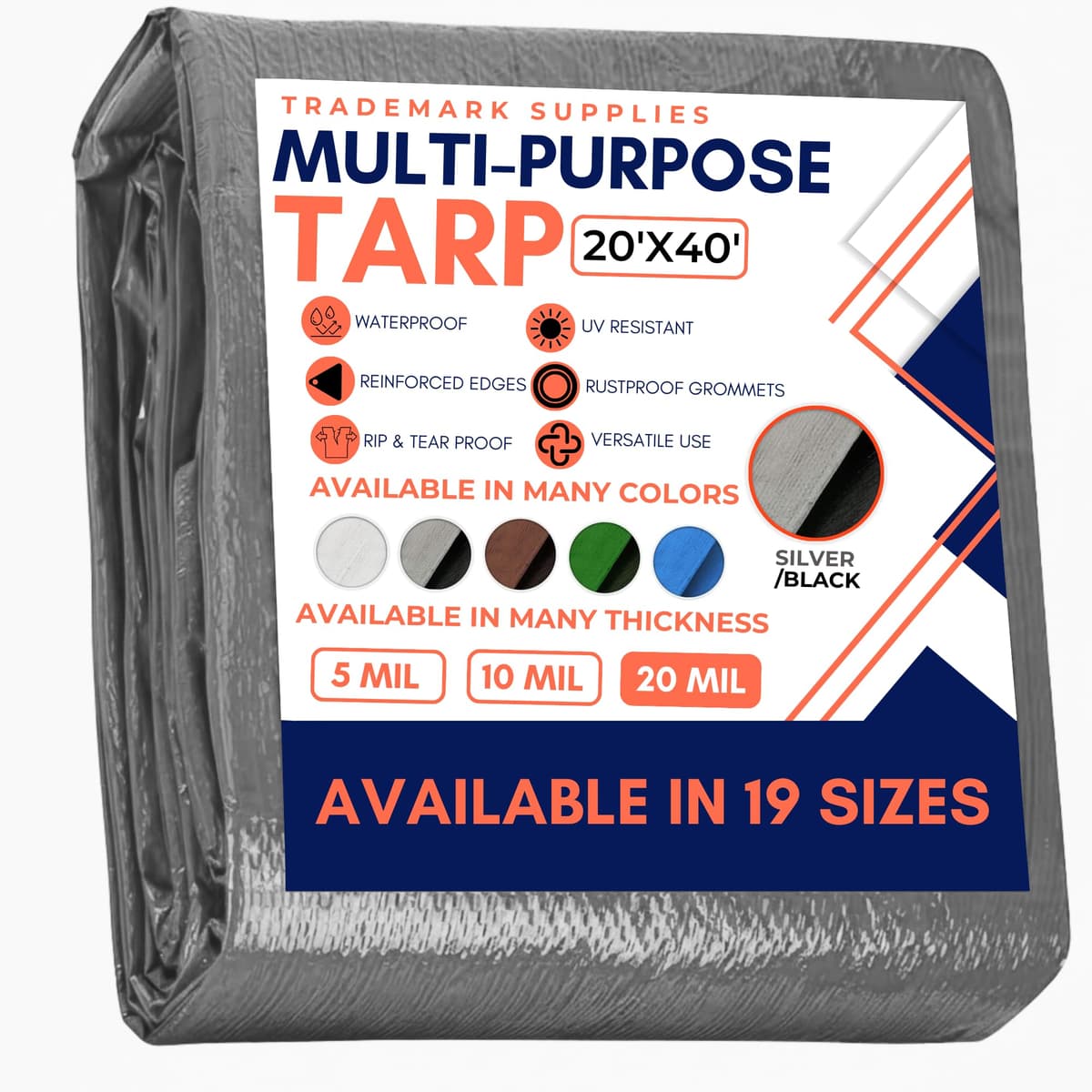 Large Waterproof Tarp- Heavy Duty Thick Poly Tarpaulin Ideal for Canopy Tents, Boats, RV or Pool Covers- Multipurpose Protective Tarps with Grommets for Indoor and Outdoor Use — view 128