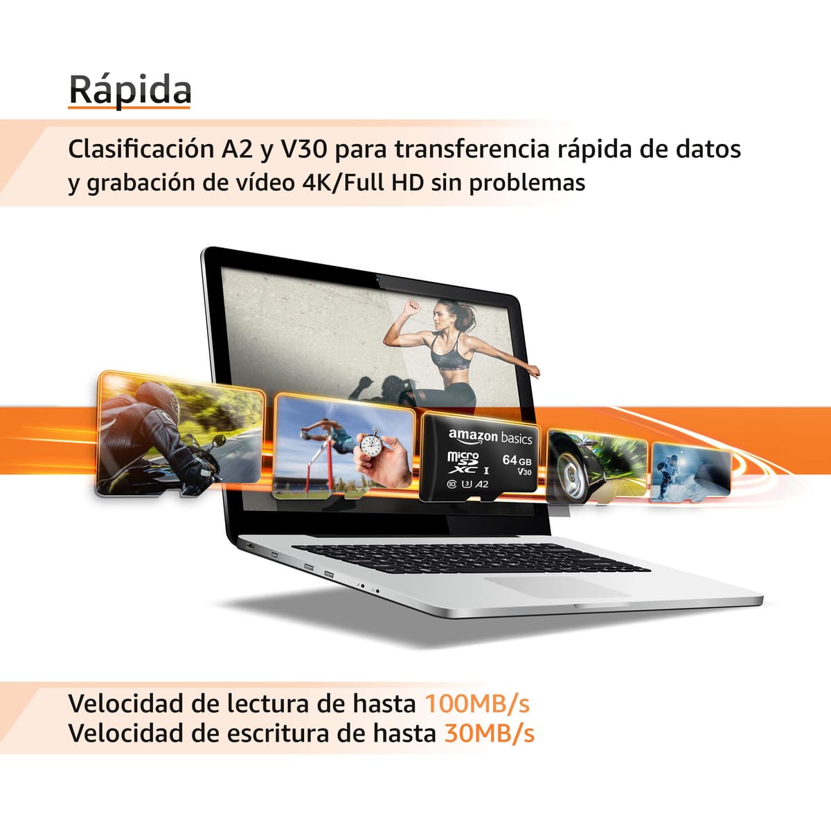 Amazon Basics Tarjeta de memoria microSDXC con adaptador de tamaño completo, A2, U3, velocidad de lectura de hasta 100 MB/s, 64 GB, negra (paquete de 2) — view 3