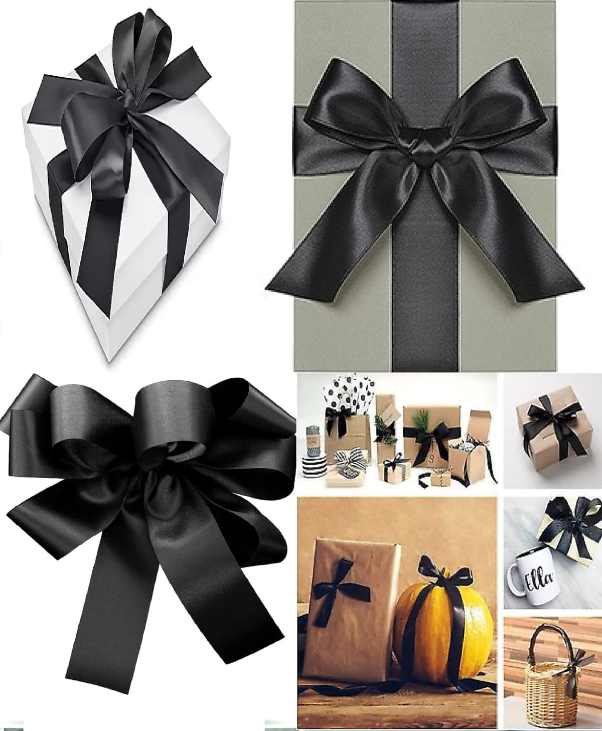 Double Sided Satin Ribbon Size 25mm x 10 Meters, Perfect for Gifts Wrap Sew Party, Decorations Events Dress Wedding Christmas Crafts, Bows Car, DIY, Bouquets, Cake More (Black) — view 4