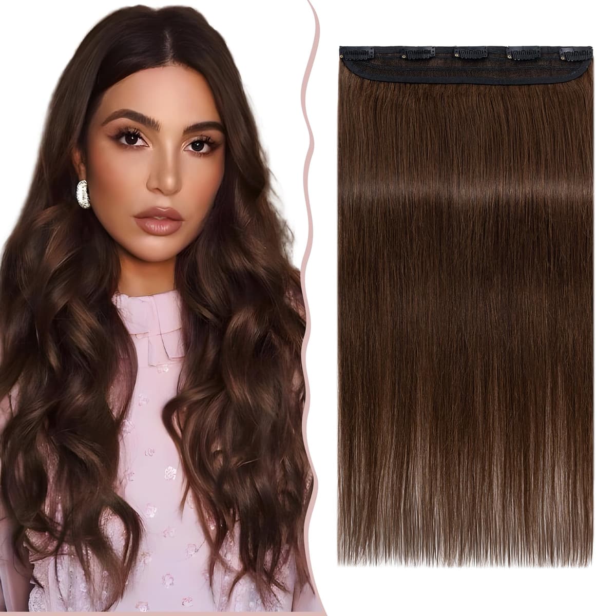 8"(20cm) SEGO Extensiones de Clip de Pelo Natural [#4 Marrón Medio] Cabello Humano 100% Remy Una Pieza Lisa Postizos Pelucas Human Hair (40g)