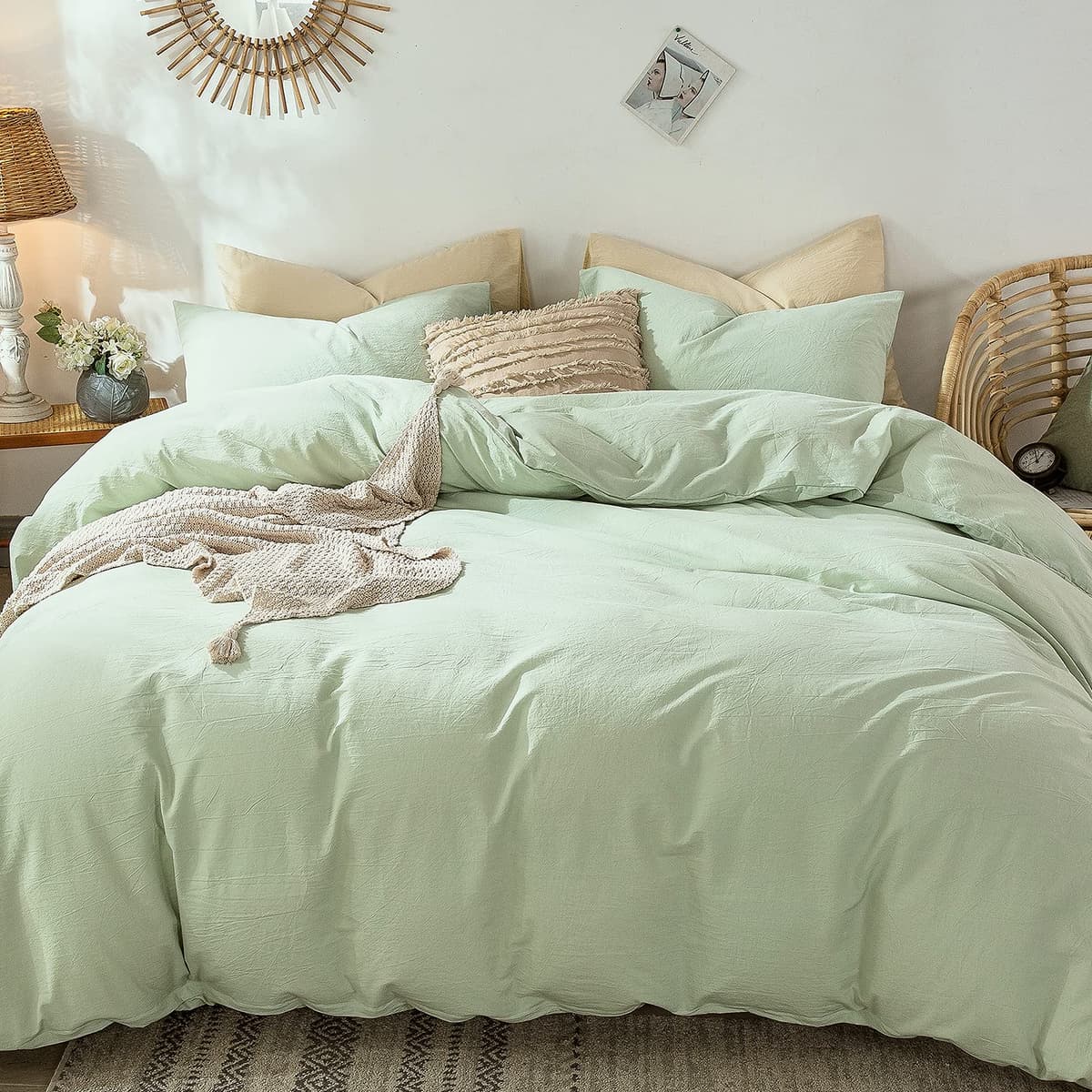 MooMee Bedding Duvet Cover Set 100% Washed Cotton Linen Like Textured Breathable Durable Soft Comfy (Tannish Linen Grey, King) — view 131