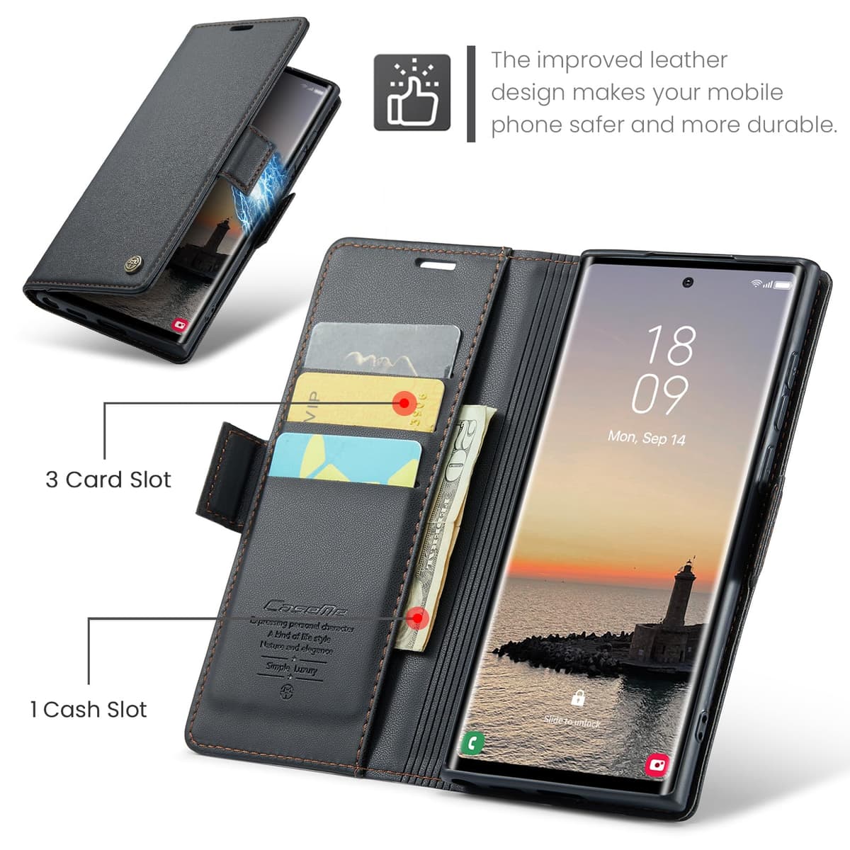 Rerzoiro Case for Samsung Galaxy S24 Ultra Wallet Case, RFID Blocking PU Leather Flip Folio Cover Card Holder Kickstand Shockproof Phone Case Compatible with Samsung Galaxy S24 Ultra, Black — view 3