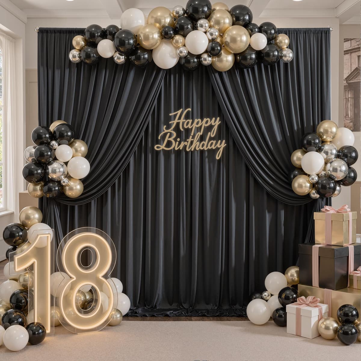 20ft x 10ft Wrinkle Free Black Backdrop Curtains for Parties, 4 Panels 5x10ft Silky Polyester Black Photo Backdrop Drapes for Wedding Graduation Birthday Party Photography Background — view 4