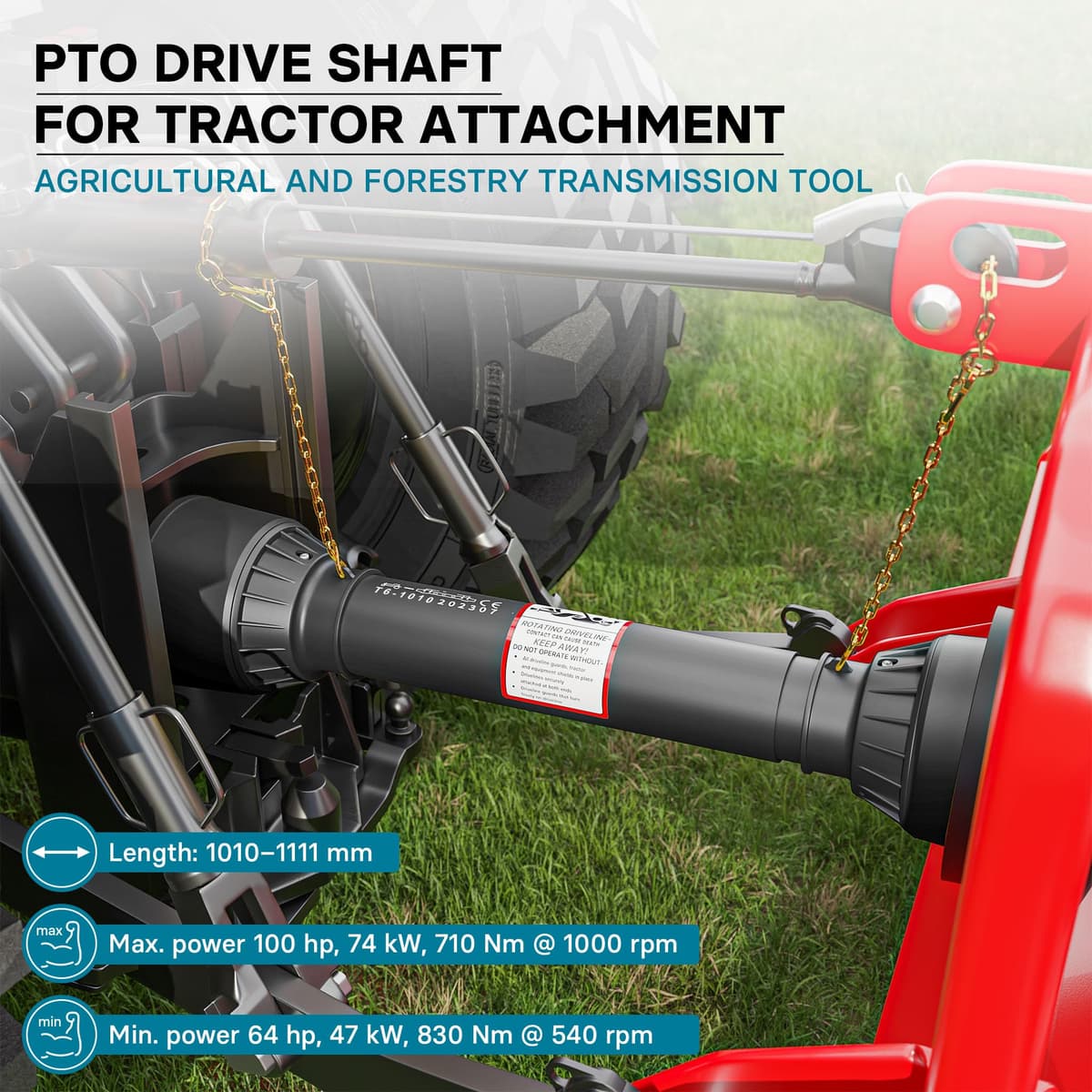WilTec Toma de Fuerza T6 Eje transmisión cardán 1010-1111mm 830Nm 540rpm PTO 74KW (100CV) 2X 1 3/8" 6D — view 2