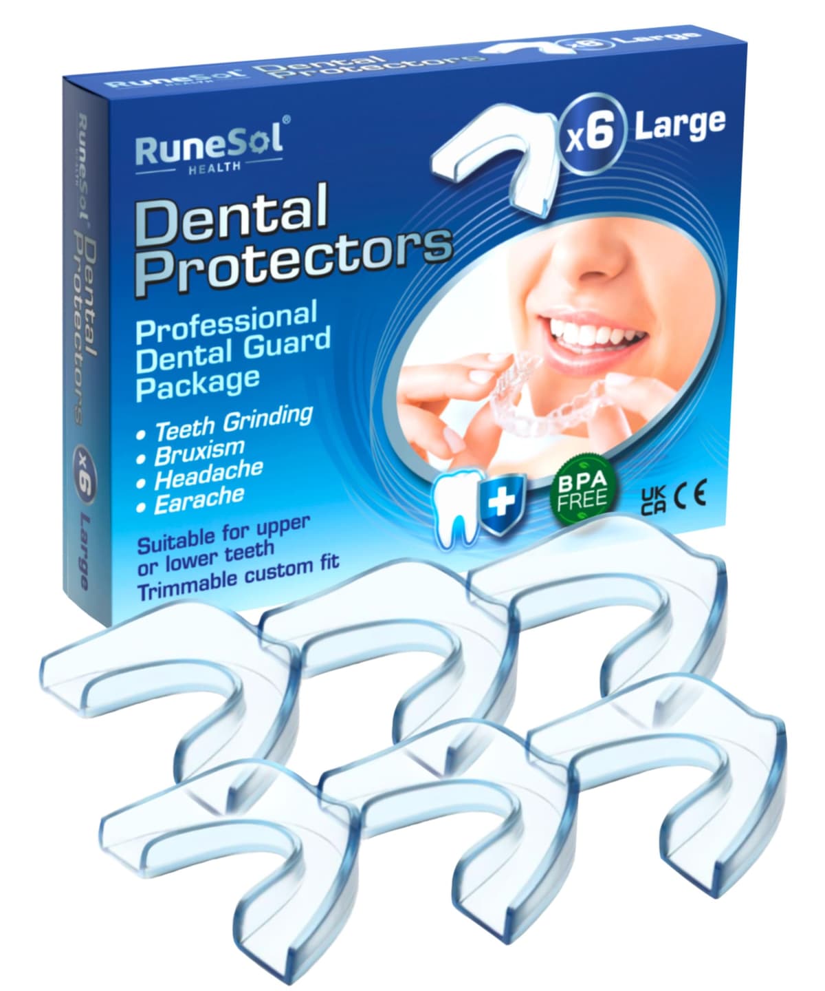 Runesol ferula descarga bruxismo, 4 x Normal, ferula dental bruxismo, protector bucal para dormir, ferulas de descarga para bruxismo, ferula dental noche, funda dientes, felulas Bucales dentales — view 8