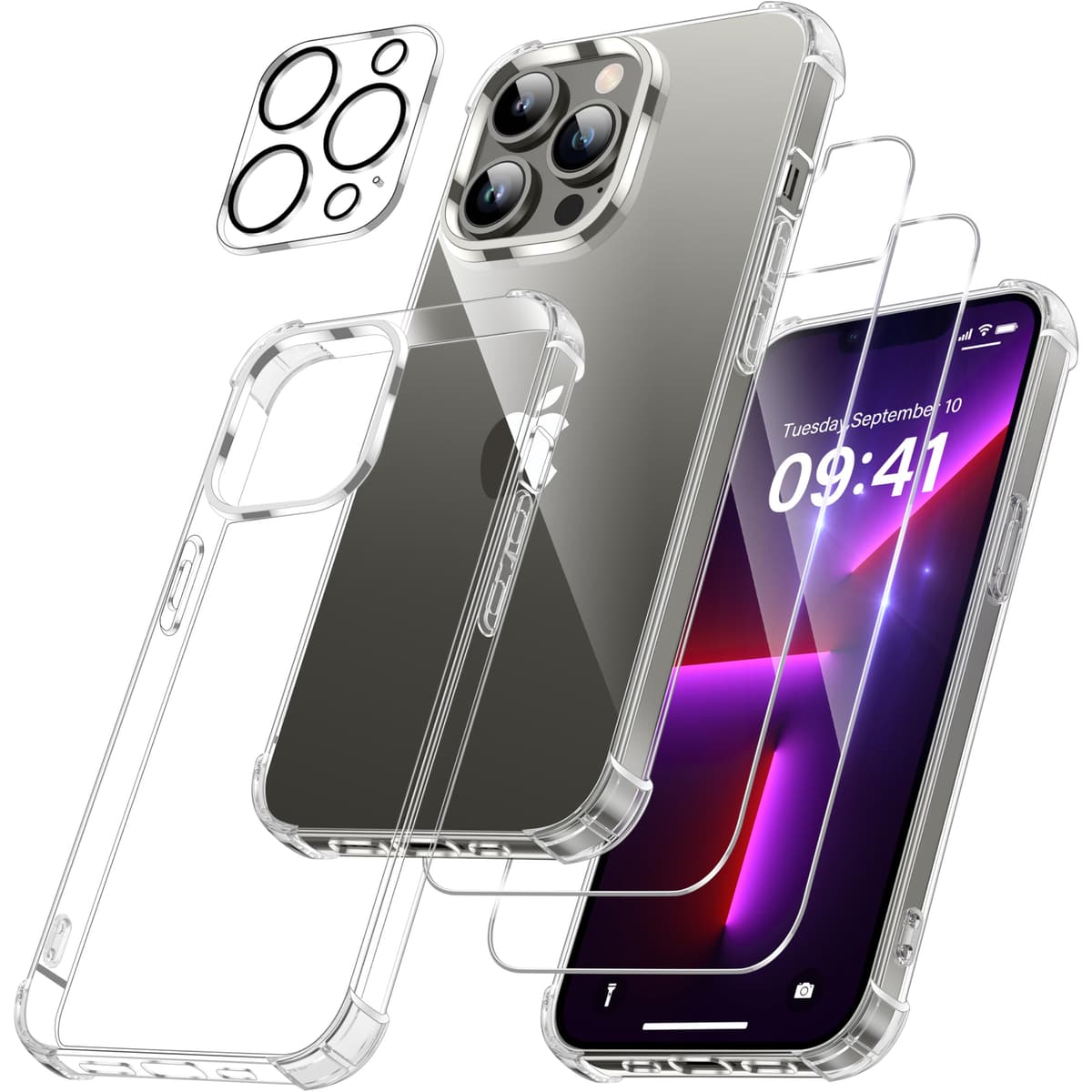 FLLAO 4 en 1 Funda para iPhone 15 con 2 Protector Pantalla y 1 Protector Lente Cámara, [Almohadilla de Aire integrada] Antigolpes Antiarañazos Carcasa 6,1 Pulgadas, Transparente — view 90