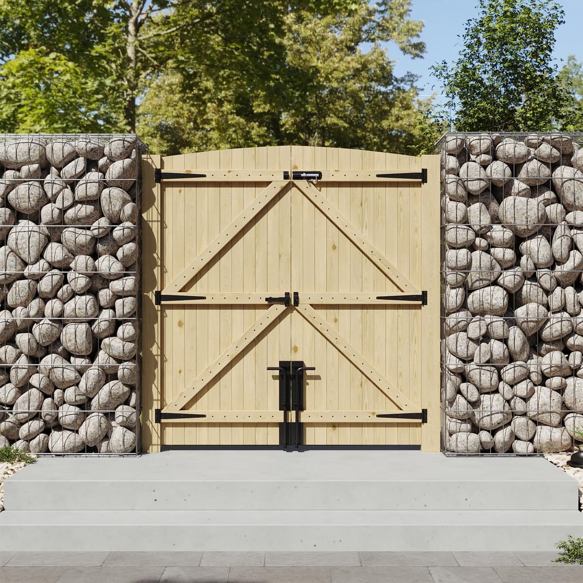 INMOZATA Double Garden Gates,Wooden Drive Way/Pedestrian Gate with Lock and Knocker Heavy Duty Swing Gates for Garden Animal Sheds Farm entrances(6ftwide*6ft high) — view 5