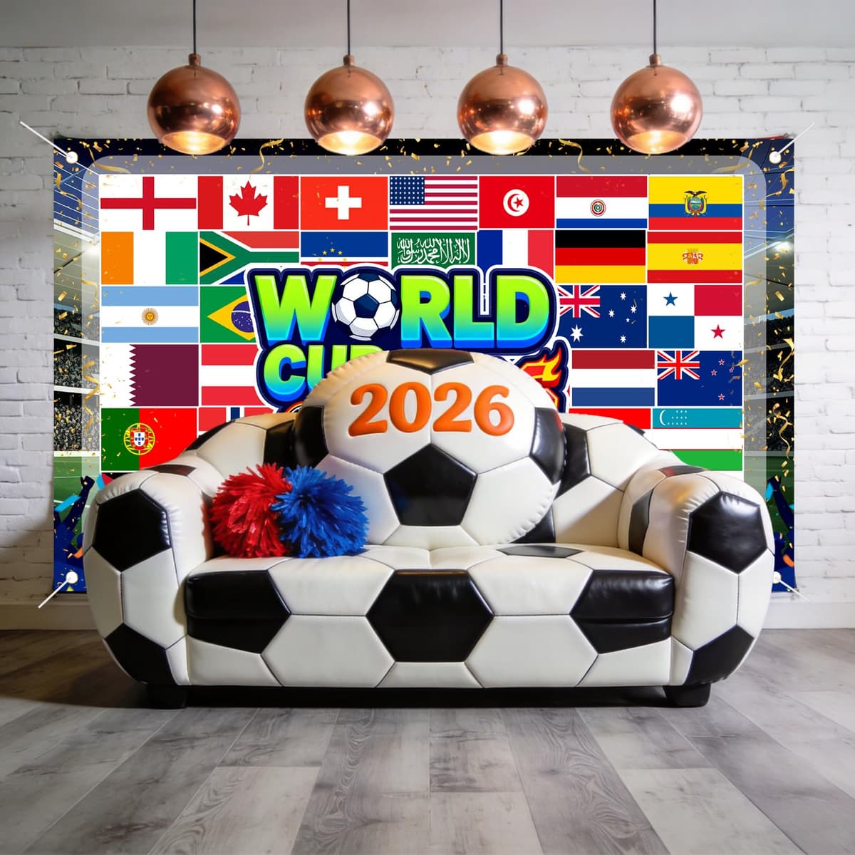 Large 110 x 180 cm World Cup Football 2026 Flag, World Cup Wall Chart Banner Soccer Stadium Atmosphere Background with National Flags Ball Indoor Outdoor Party Garden Home Fan Decor — view 3