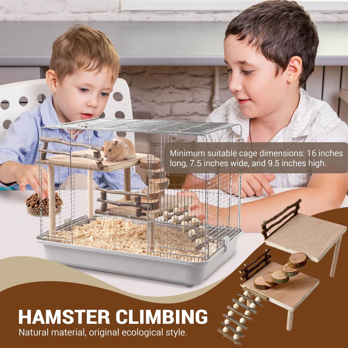 RoseFlower Plataforma de Hámster de Madera, Patio de Recreo de Hámster, Juguetes para Animales Pequeños, Escalera de Madera Hamster Chew Bridge Juguete Casa escondida Cerca Escalada Puente — view 2