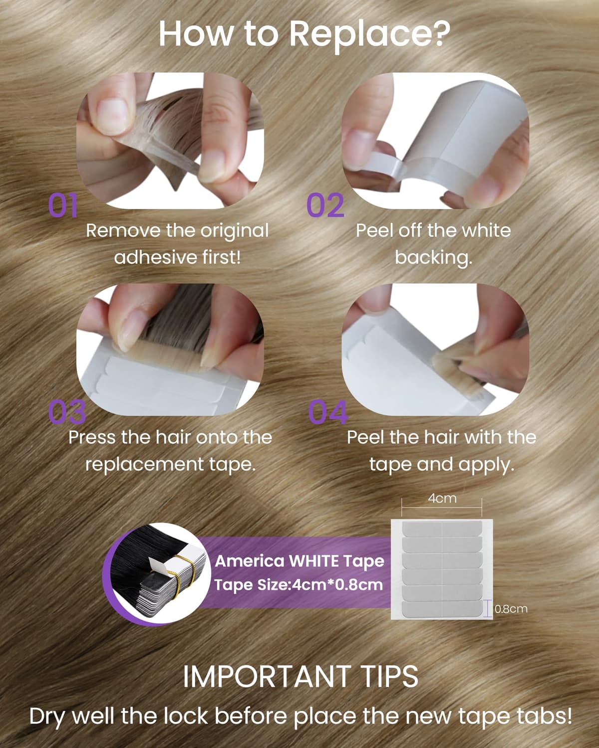 LaaVoo Tape in Hair Extensions Human Hair Blonde Tape Hair Extensions Real Human Hair Invisible Tapes Remy Straight Balayage Brown to Blonde Hair Double Sided Tabs 20pcs 50g 16 Inch #8/18/60 — view 6