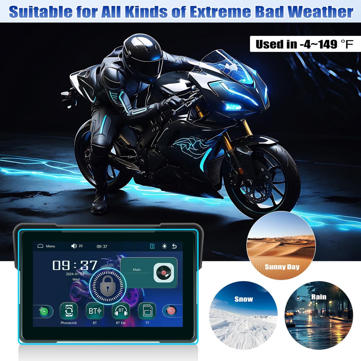 [2025] CAMECHO 7 Pulgadas Inalámbrico Moto Carplay Android Auto, IP67 Impermeable HD Pantalla Táctil GPS Display para Motos con Doble Bluetooth +EQ Airplay Android Cast Siri, G00gle Assistant — view 5