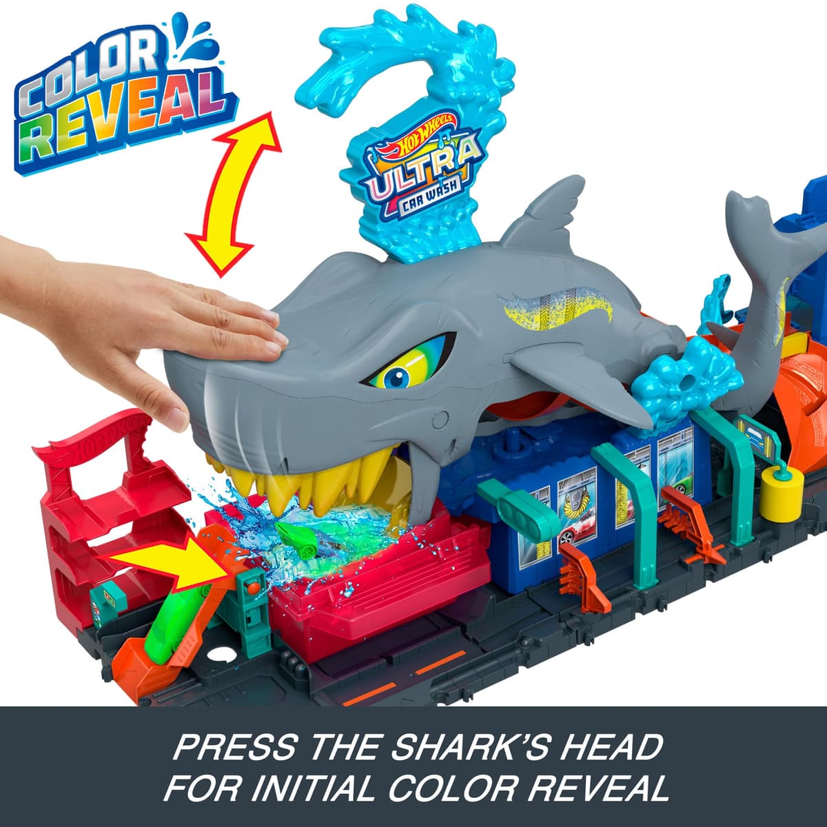 Hot Wheels Let's Race Netflix - City Toy Car Track Set, Ultra Shark Car Wash with 1:64 Scale Color Reveal Toy Car, Repeat Color-Change Feature, Storage, HTN82 — view 3