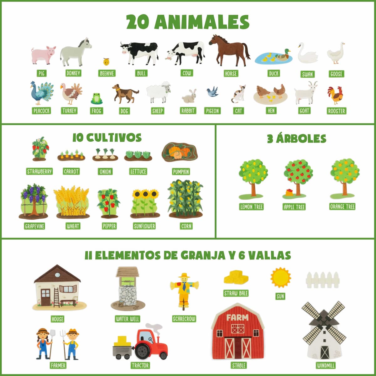 BONNYCO Felt Blackboard with 92 Animal Figures Farm Toys Montessori Children and Gifts for Children 3 to 8 Years Old. Sensory Panel Autism, Children's Educational Games, Christmas — view 8