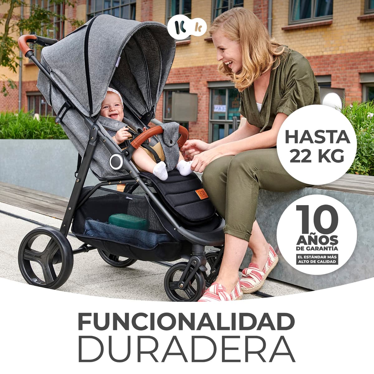 kk Kinderkraft GRANDE PLUS Silla de Paseo ligera desde Nacimiento hasta 22 kg, Plegado con una sola mano, Posición tumbada, Suspensión de todas ruedas, Capota grande XL, Negro — view 2