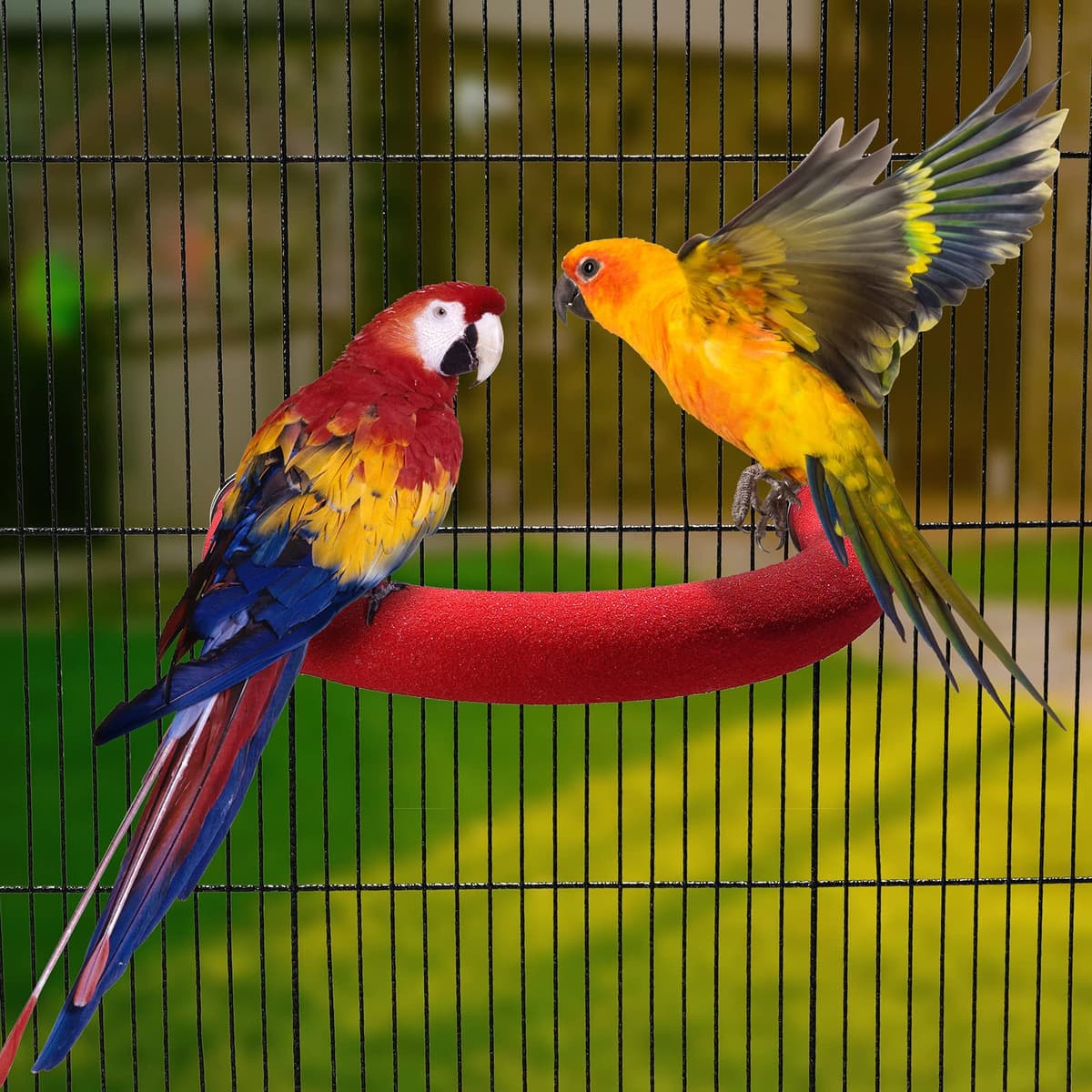 U Shape Parrot Perch Stand Pet Toy Bird Platform Sand Paw Grinding Clean Stick Cage Exercise Conure Budgie Cockatiel Accessories (Red Large) — view 2