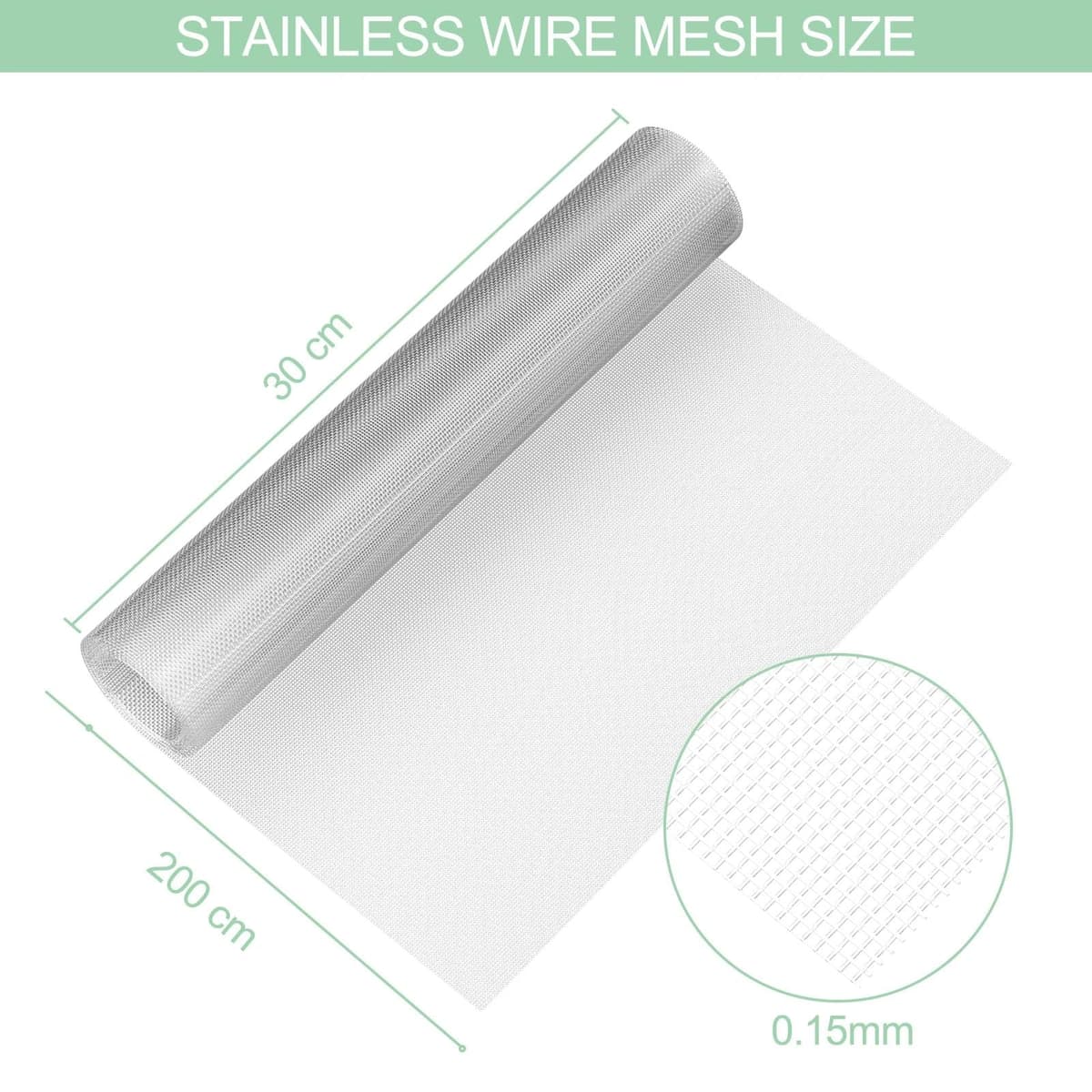 30×200cm Malla Metalica Fina, Tela Mosquitera Metalica, Rollo Malla Acero Inoxidable, Alambrada para Vallado, Rejilla Metalica, Wire Cloth, Vallas Metalicas, para Previene Ratones, Insectos — view 2