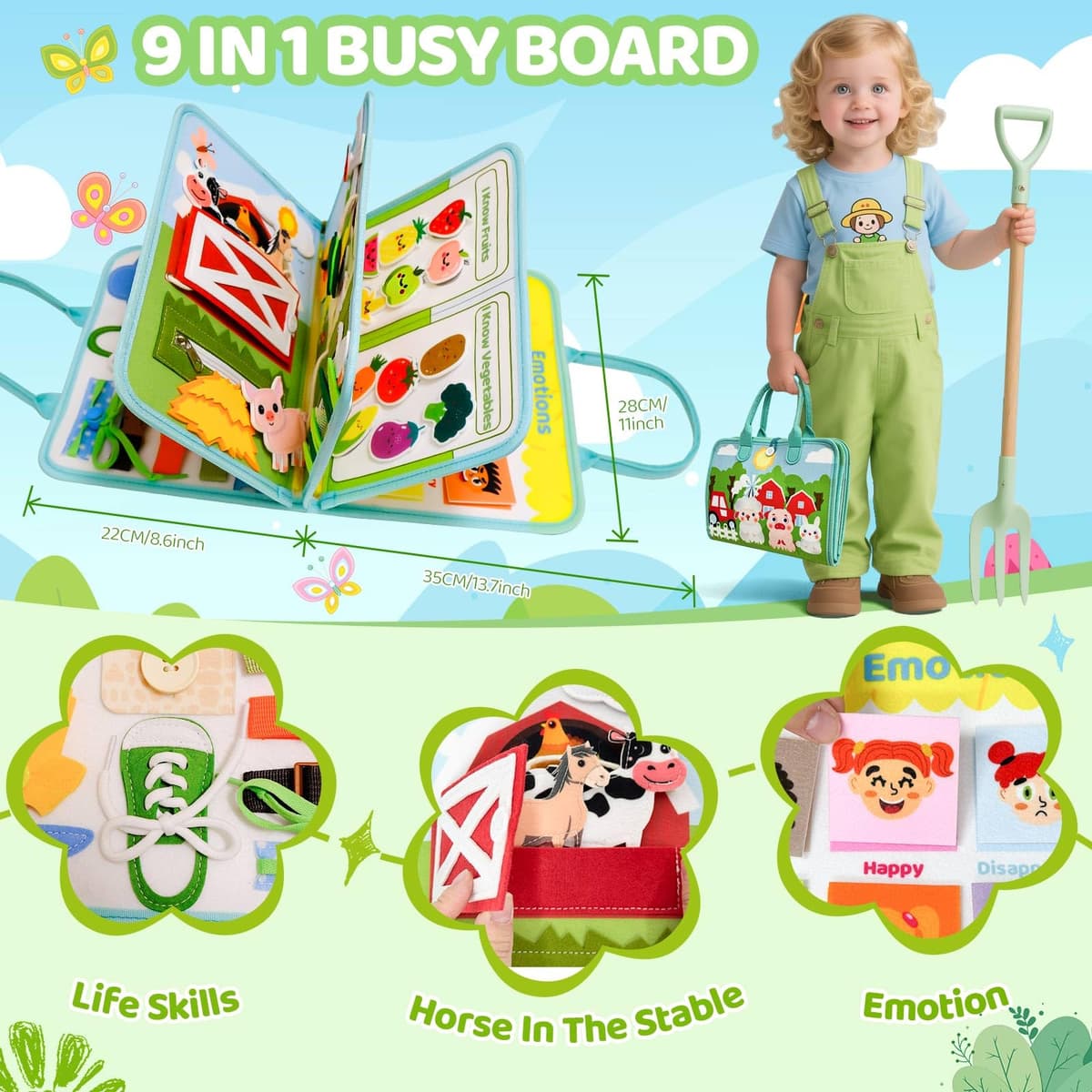 Busy Board, Juguetes Niños 2 Año, Juguetes Montessori 2 Años, Animales Granja Busy Board, Montessori 3 Año, Juegos Educativos 2 Años, Libro Montessori, Regalo Niños Niñas 3 Años — view 2