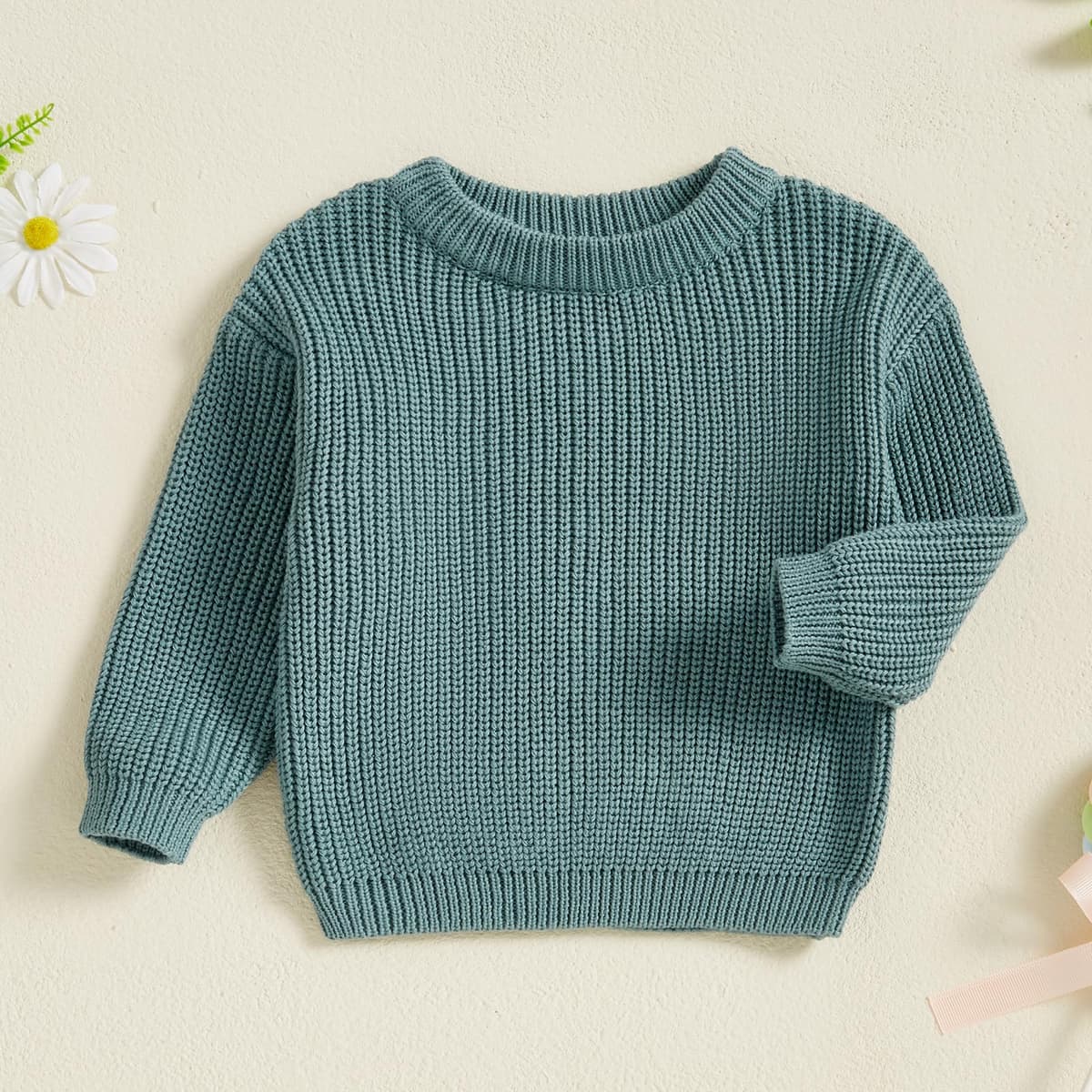 Baby Girls Boys Sweater Solid Color Long Sleeve Crew Neck Knit Pullover Warm Sweater Toddler Clothes Knitwear Baby Jumpers Tops Casual for Fall Winter — view 2