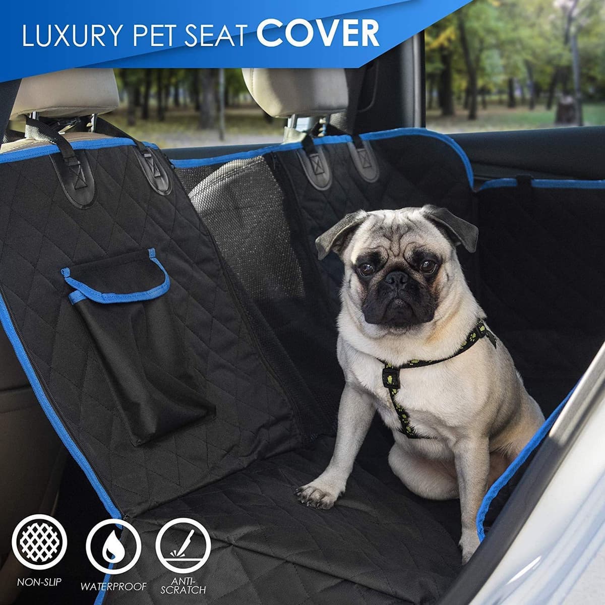 Dog Hammock for Car Back seat with Mesh Visual Window, Side Flaps with Zipper, Padded 4 Layers Waterproof Heavy Duty Hammock with Storage Bag, Scratch Proof Nonslip Pet Car Seat Cover — view 6