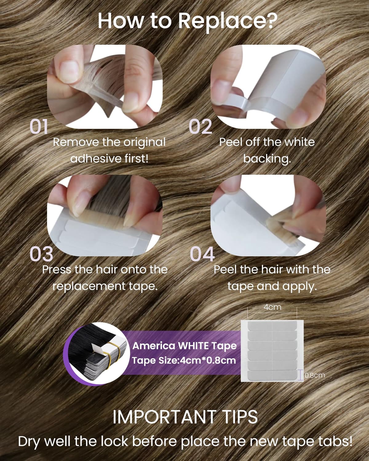 LaaVoo Tape in Hair Extensions Human Hair Blonde Tape Hair Extensions Real Human Hair Invisible Tapes Remy Straight Balayage Brown to Blonde Hair Double Sided Tabs 20pcs 50g 16 Inch #8/18/60 — view 42