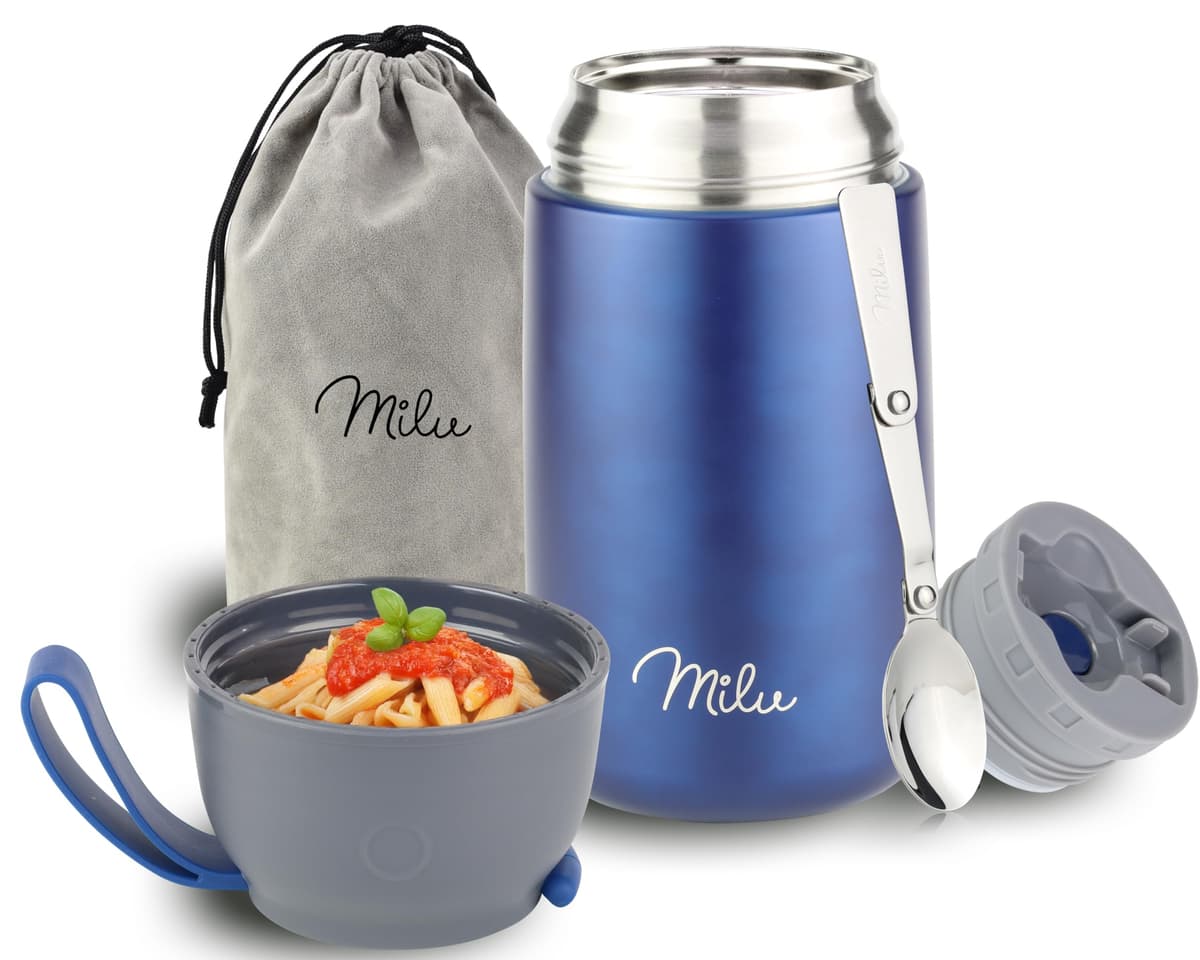 Milu Termo para Comida 450 ml Taza Aislada, Botella de Acero Inoxidable Aislada Alimentos, Beber y sopa de los niños de adultos Térmico (450ml/Verde Azul) — view 11