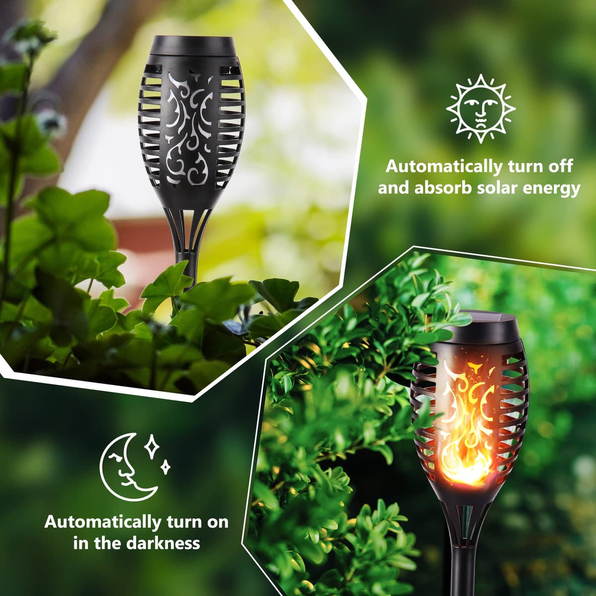 Geemoo 6 Pack Solar Flickering Dancing Flame Lights Waterproof Solar Torch Lights for Outdoor Garden Patio Pathway Yard Driveway Decorative, Warm White — view 4
