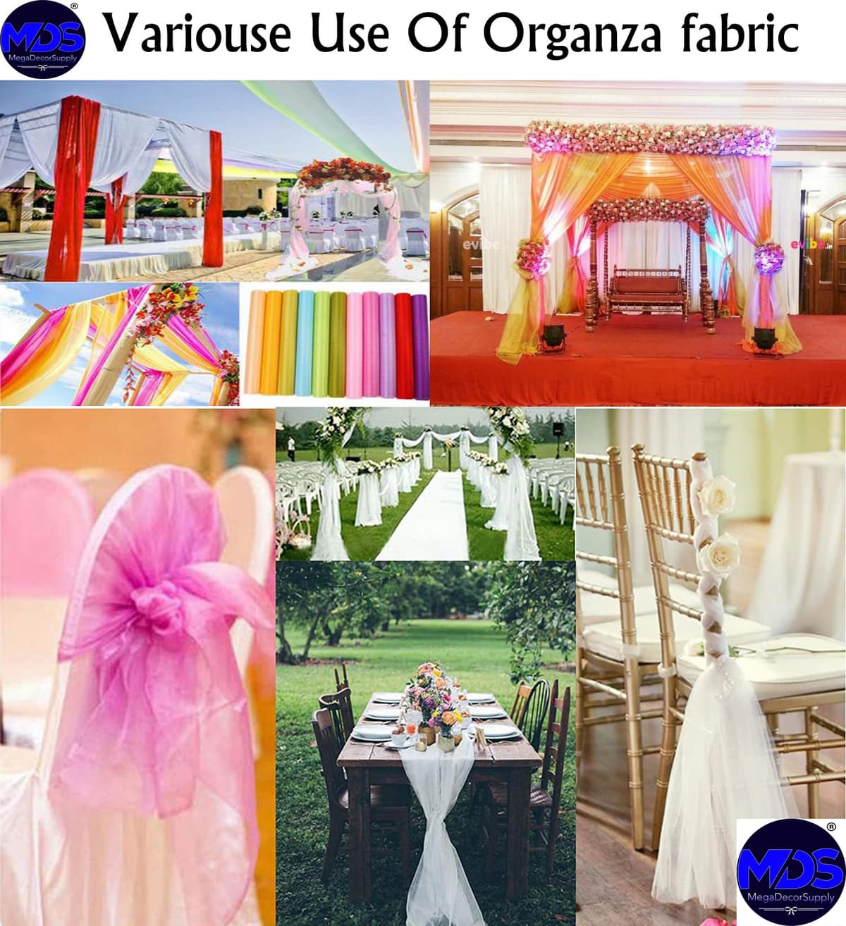 MDS Pack of 5 Yard Sheer Organza Fabric for Wedding Party Home Event Banquet Decorations, Backdrop Curtain Craft Dress Sewing Fashion DIY Crystal Organza Tulle Fabric Bolt 44” Wide - Purple — view 6