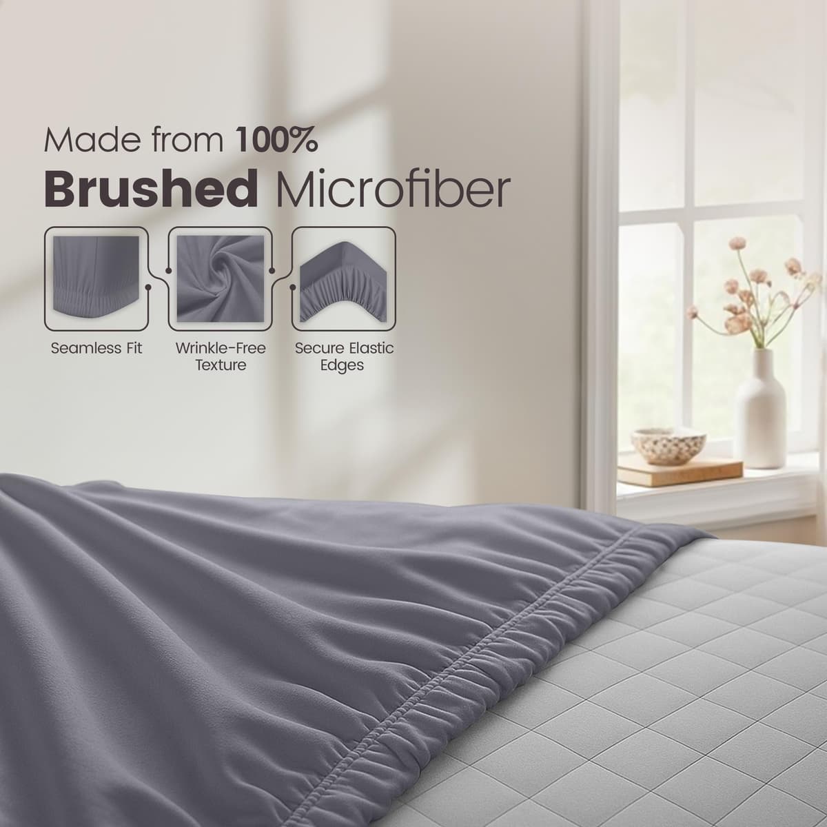 Utopia Bedding Fitted Sheet King, Grey - Deep Pocket 14 inch (35 cm) - Easy Care - OEKO-TEX Certified - Soft Brushed Microfibre Fabric - Shrinkage and Fade Resistant - Bottom Sheet — view 6