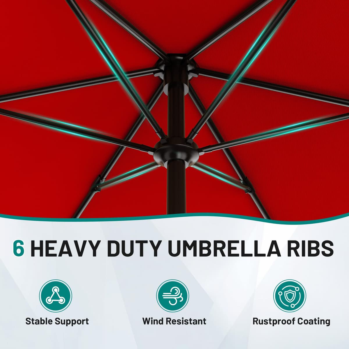 AreShark 10 FT Patio Umbrella for Outdoor, Outdoor Table Umbrella with Push Button Tilt and Crank, Outdoor Patio Umbrellas with 6 Sturdy Ribs, Patio Umbrellas for Market, Garden, Pool (Red) — view 3