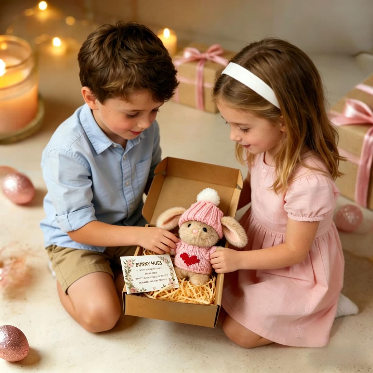 Handmade Mini Plush Bunny with Greeting Card, Soft Stuffed Rabbit, Gift Box for Birthday, Valentine's Day, for Kids and Adults (Blush Pink) — view 5
