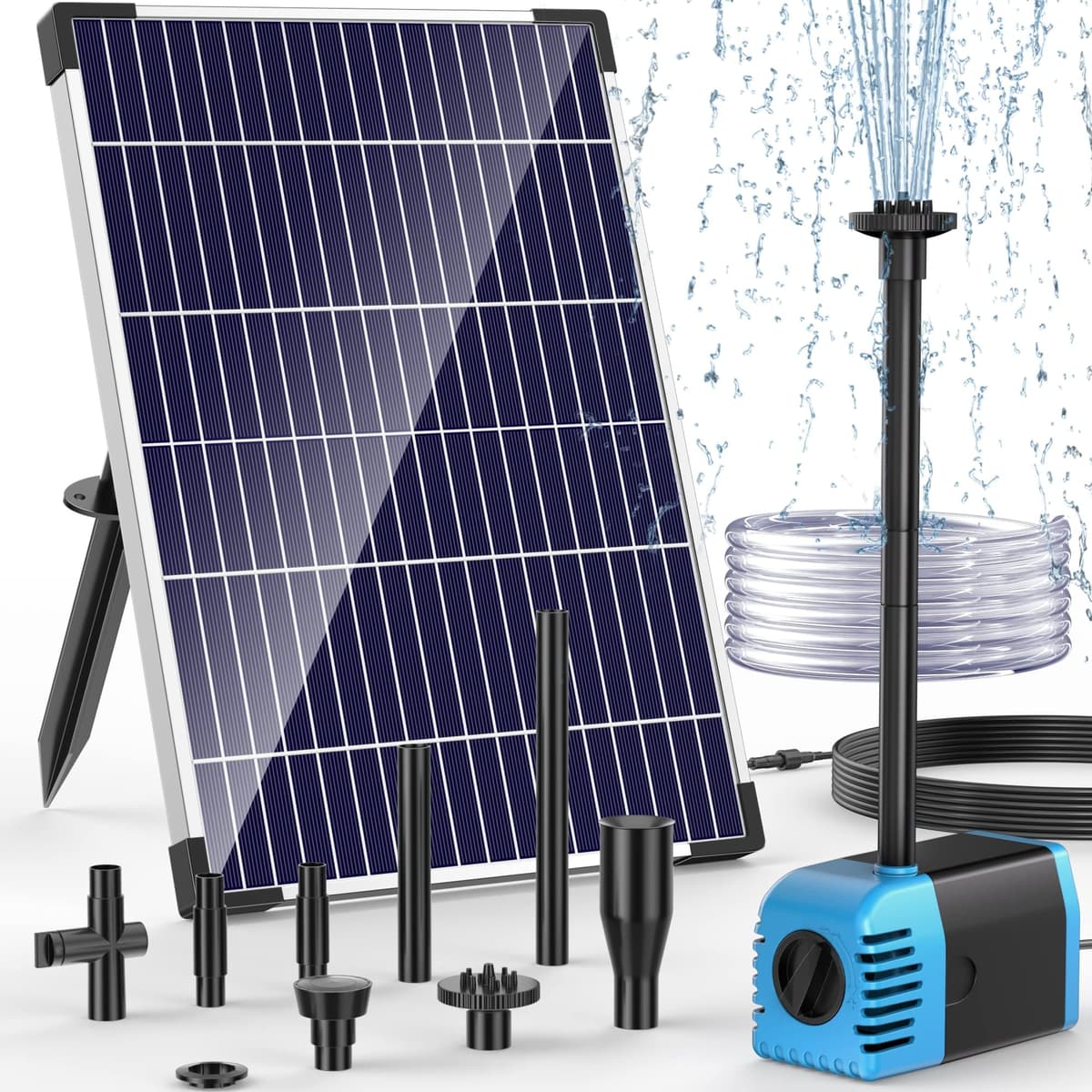 POPOSOAP Solar Pond Pump 12W, 600 L/H Submersible Solar Fountain Pump with Dry-Run Protection Adjustable Flow for Garden Pond Fish Tank Bird Bath