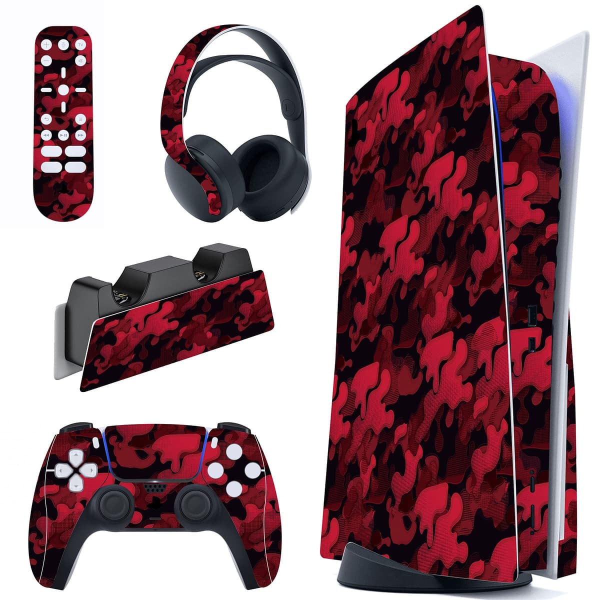 PlayVital Calcomanía Vinilo para ps5 Edición Disc - Pegatina Completa para Consola, Control, Base de Recarga, Control Remoto y Audífonos, Cubierta Protectora Adhesiva(Efecto de Mármol Dorado Rosa) — view 33