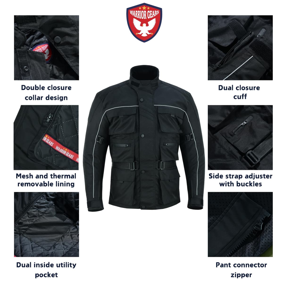6 Pockets Mens Motorcycle Jacket, Textile Racing Motorbike Jacket, Hi-Vis Biker CE Protective Armored Jackets Mens Waterproof & Mesh Lining Breathable — view 2