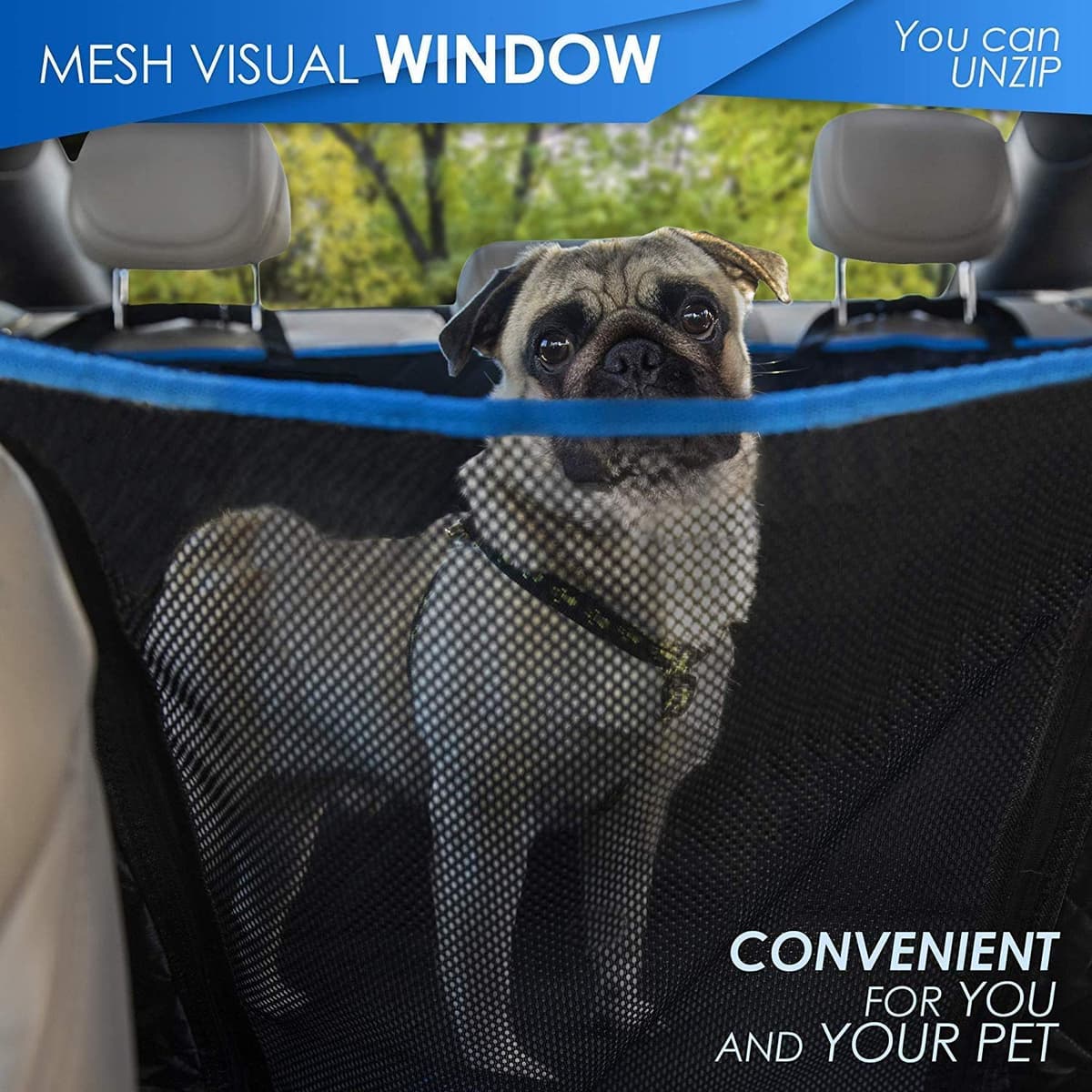 Dog Hammock for Car Back seat with Mesh Visual Window, Side Flaps with Zipper, Padded 4 Layers Waterproof Heavy Duty Hammock with Storage Bag, Scratch Proof Nonslip Pet Car Seat Cover — view 5