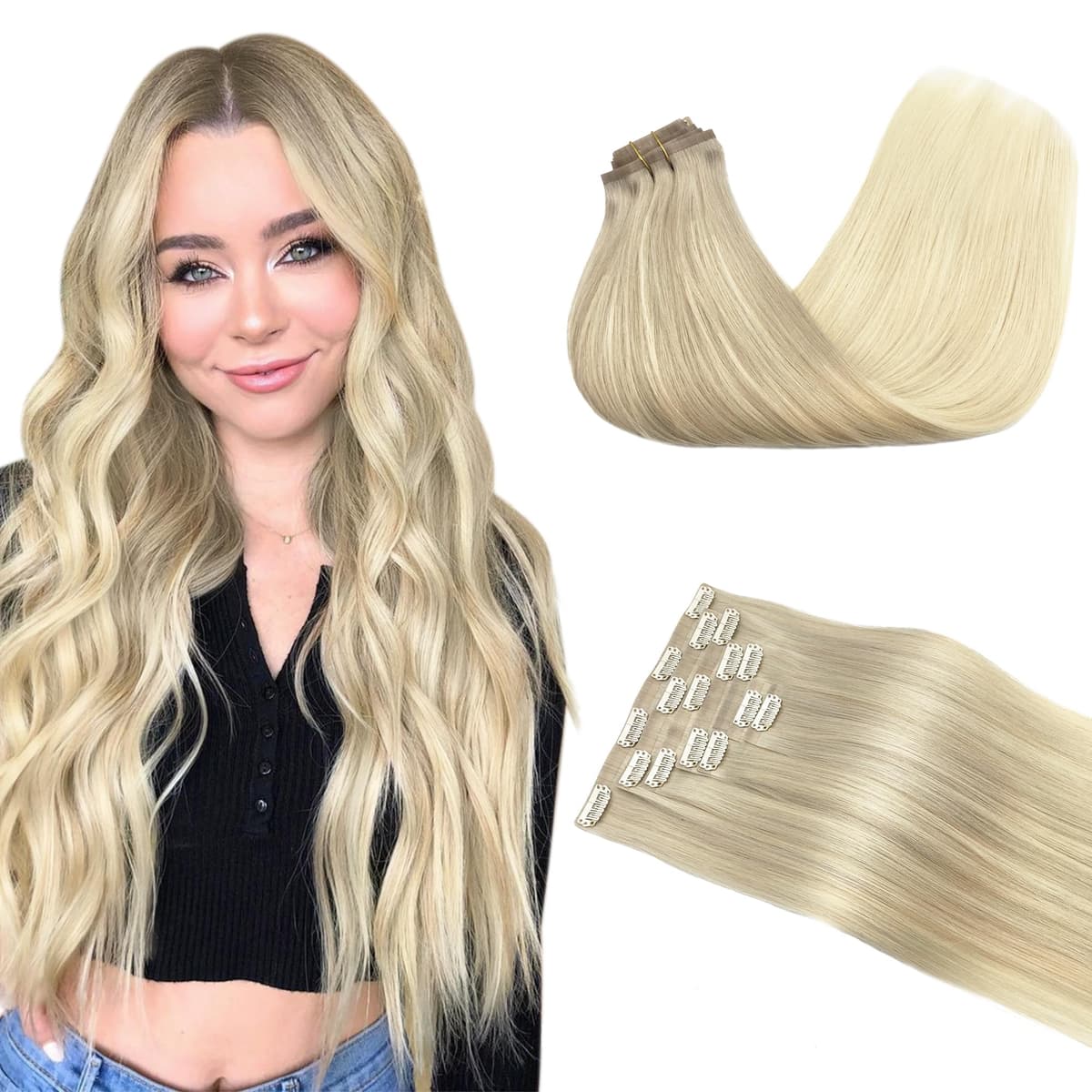GOO GOO Clip in Hair Extensions Human Hair, 18inch 150g 9Pcs, #2 Dark Brown, Hair extensions for women, Human Hair Extensions Clip in — view 12