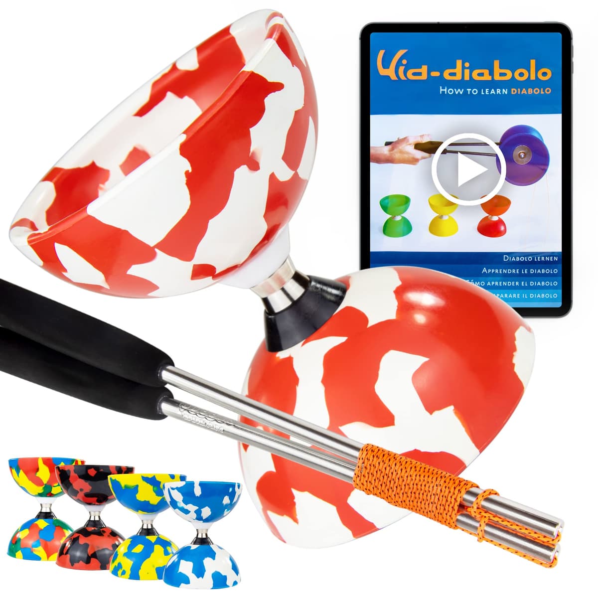 Juggle Dream Jester Diábolo Set para Malabares - Diábolo con Eje de Rodamientos con Palos de Aluminio y Vídeo de Aprendizaje en Línea (Azul/Blanco) — view 12