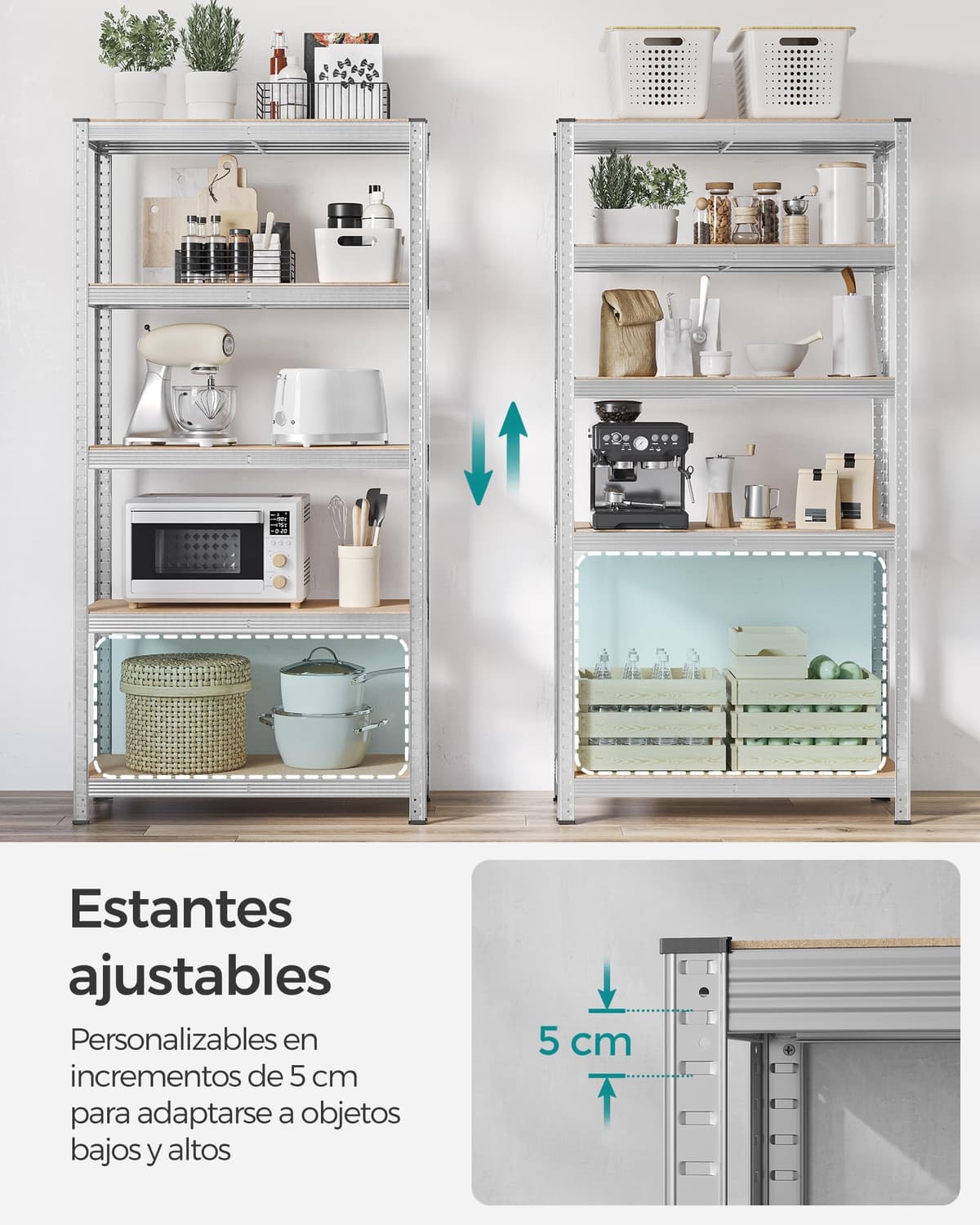 SONGMICS Estantería Pesada de 5 Niveles, Estantería de Acero, Montaje sin Herramientas, para Instrumentos, Garaje, Almacén, Trastero, Carga de 875 kg, 40 x 90 x 180 cm, Plata GLR40SV — view 5