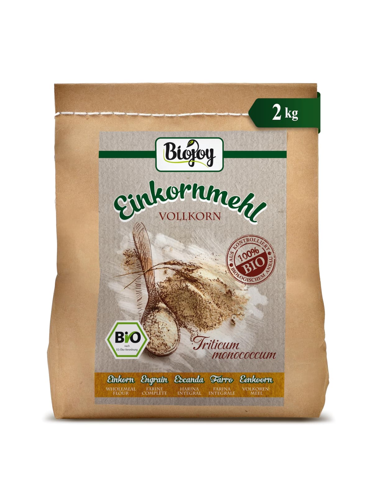 Biojoy Harina de Escanda Integral Ecológica (2 kg), Granos de Escanda molidas (Triticum monococcum)