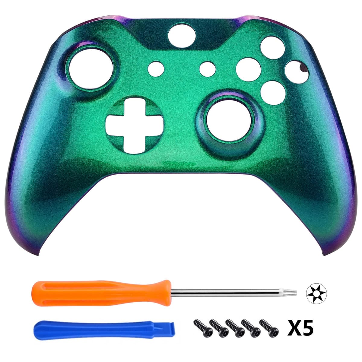 eXtremeRate Green and Purple Chameleon Faceplate Cover, Front Housing Shell Case Replacement Kit for Xbox One X & One S Controller (Model 1708) — view 3