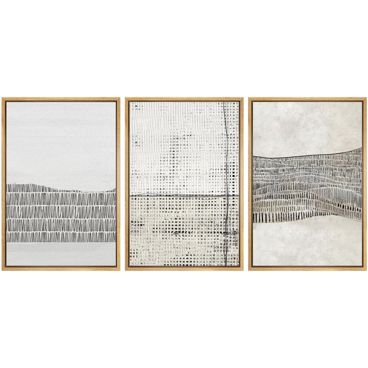 SIGNWIN Framed Canvas Print Wall Art Set Blue White Grunge Geometric Pattern Abstract Shapes Cozy Neutral Decorative Contemporary Minimal for Living Room, Bedroom, Office - 24"x36"x3 Natural — view 134