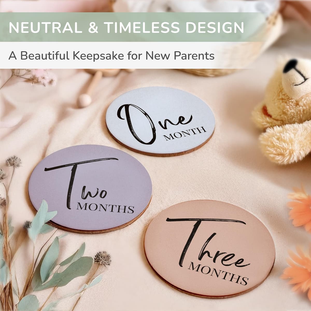 Tiny Trees® Baby Milestone Cards – 7 Double-Sided Milestone Baby Cards Signs for Monthly Photos – Gender Neutral Newborn Baby Gifts – Tear-Resistant Keepsake Baby Milestone Discs (0–12 Months) — view 3
