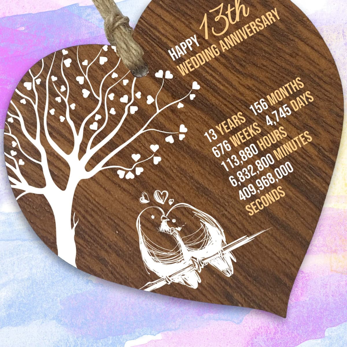 13th Wedding Anniversary Wooden Heart Plaque, Dark Wood Sign Keepsake, Celebrate Lace Anniversary Wife Husband Boyfriend Girlfriend, Plaque with Quotes Gifts from the Kids — view 2