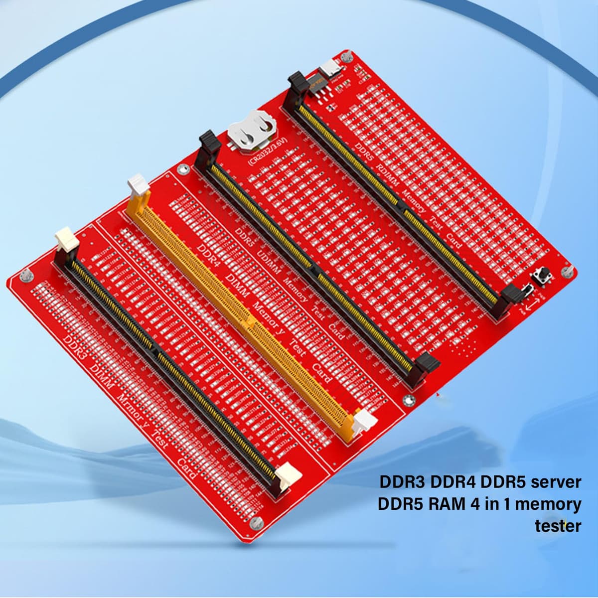 Cuifati DDR5 DDR4 RAM Memory Tester Card 4 in 1 Diagnostic Analyzer with LED Light, for Laptop Desktop and Server Computers for DDR5 DDR4 Memory Maintenance — view 3