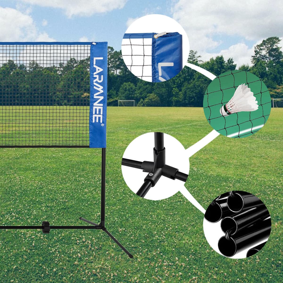 LARMNEE Red de Bádminton, Red de Tenis, Red Deportiva Portátil, Red de Bádminton Plegable, Ajustable en Tres Niveles, Juego de Rede de Entrenamiento para Exteriores Que Incluye Red — view 4